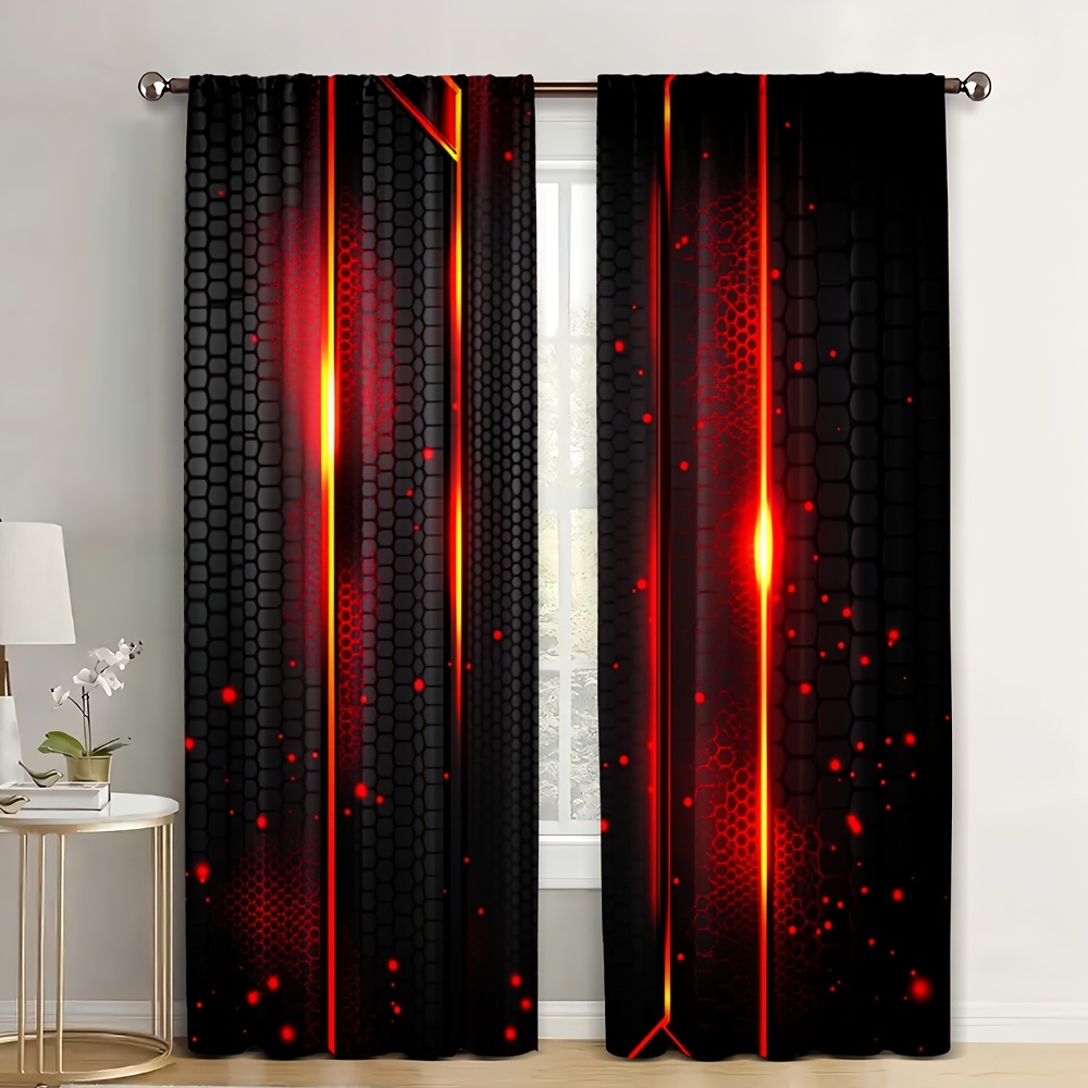 Office Tech Decor - 2 adet Lava Perdeleri Siyah Kırmızı